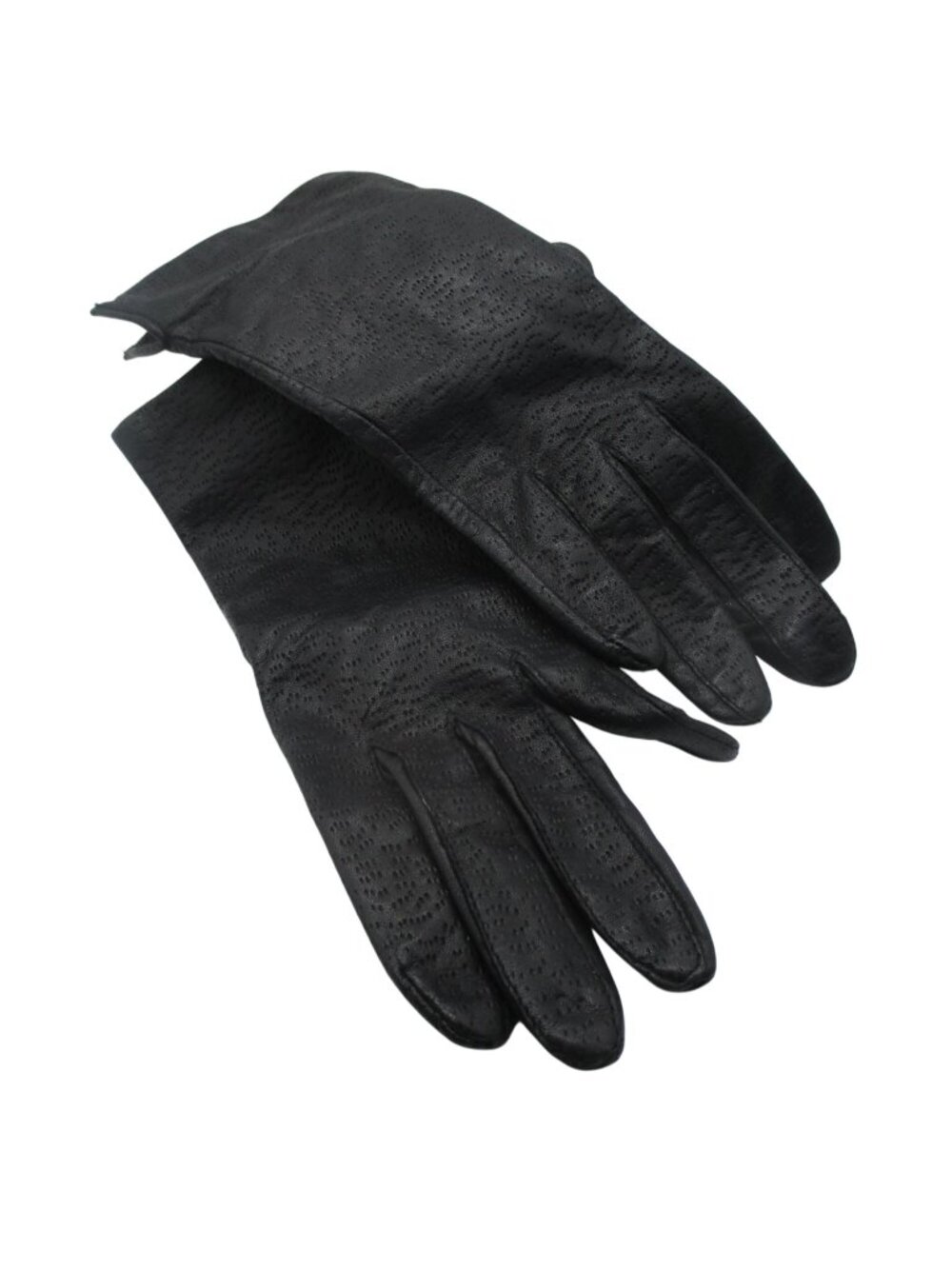 Fownes Black Perforated Genuine Leather Gloves Size 7.5 Medium Women's Vintage